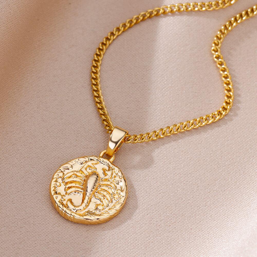 Ретро-дизайн 12 созвездий круглое фирменное ожерелье кулон тисненый Ins стиль монета ключичная цепочка женское ожерелье Козерог