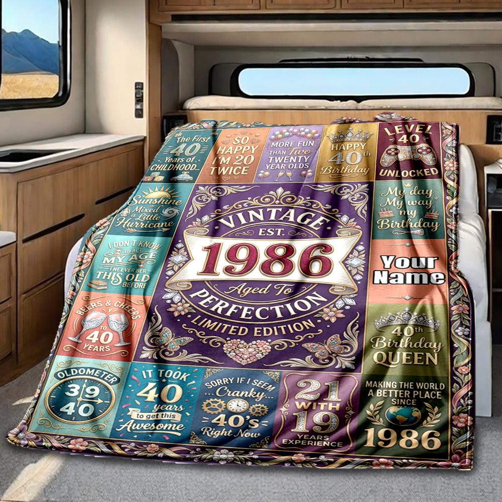 Vintage 1986 Aged To Perfection Celebration Blanket Personalized Name Soft Comfortable Stylish Blanket Car Blanket Perfect For Travel Camping Outdoor