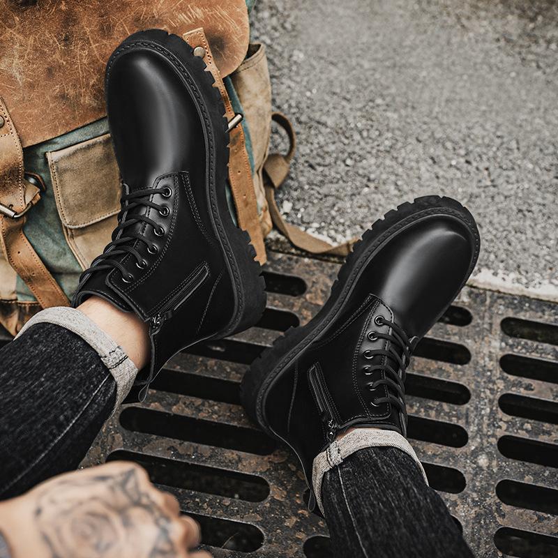 Ботинки Martin мужские кожаные туфли мужские черные высокие ботинки в британском стиле с толстой подошвой и боковой молнией модные универсальные модные туфли