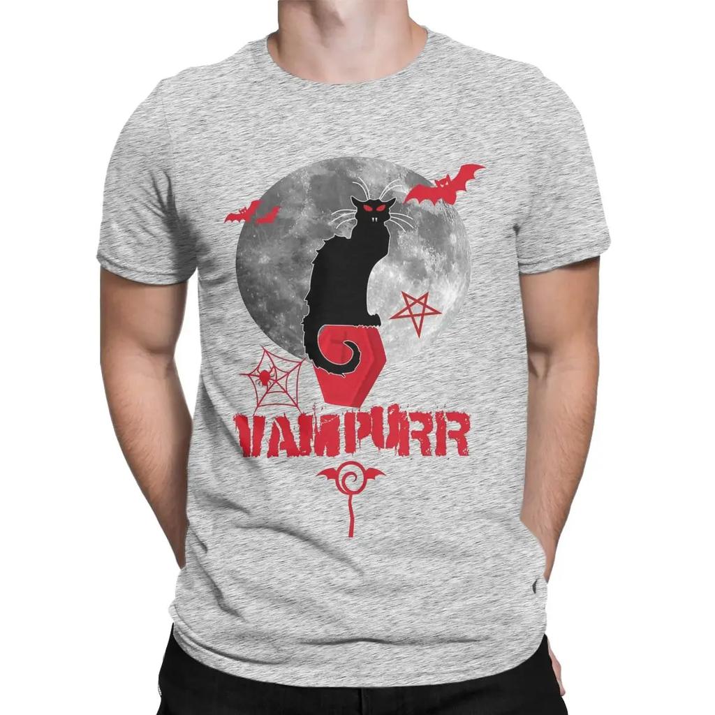 Vintage Halloween Scary Black Cat Horror Vampurr Men T Shirts Spooky Novelty Tee Shirt Short Sleeve O Neck T-Shirts Cotton Tops