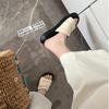 Leather Outer Wear Flat-bottomed Pleated One-word Open-toed Slippers Women's Summer Leisure Beach Cool Slippers