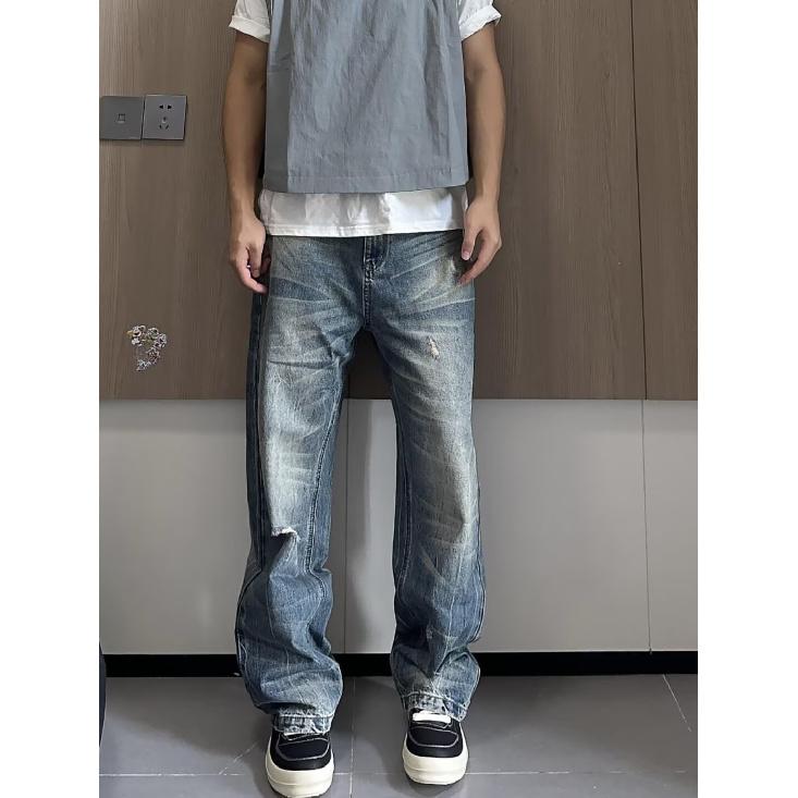Осень и зима Новые американские джинсы High Street Washed Light Color для мужчин и женщин Прямые слегка расклешенные свободные широкие брюки