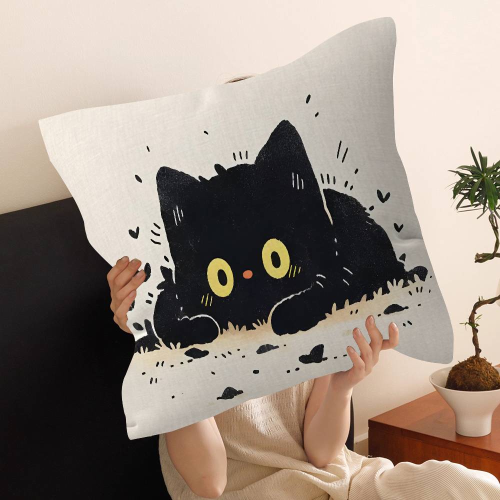 Black Cat Pillow Covers Cartoon Sofa Decorative Home Doublesided Printing Short Plush Cute Cushion Cover