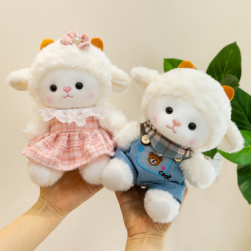 Новые Милые Парные Плюшевые Игрушки Маленькие Овечки Набивные В Одежде Мультяшная Кукла Овечка Прекрасный Романтический Декор для Свадьбы Подарок для Девочек