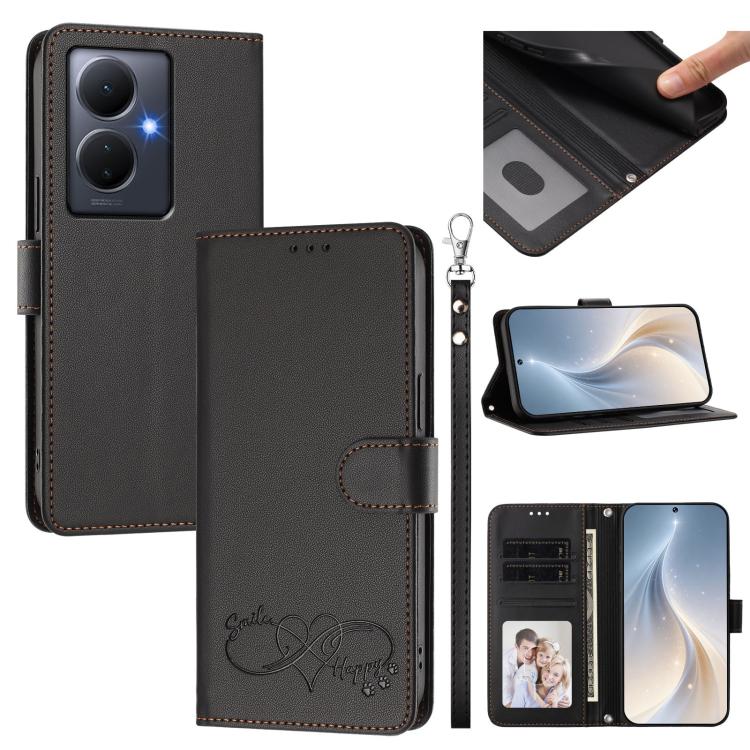 Happy Heart Pattern Magnetic Closure Vegan Leather Phone Case With Wrist Strap For vivo X200 FE