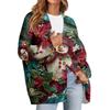 Women's Fashion Long Sleeve Print V-Neck Button Loose Cardigan Top
