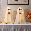 Yousheng Light-Up Sherpa Ghosts with Pumpkin Cute Ghost Tabletop Decoration for Halloween Indoor Home Kitchen Fireplace Decor