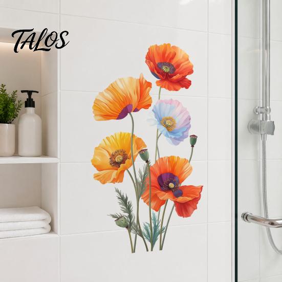 Murals For Floral Wall Diy Home 2pcs Watercolor Flower Stickers Pvc Waterproof Decals Peel And Stick Art Decor Removable Orange Vinyl Decals Living