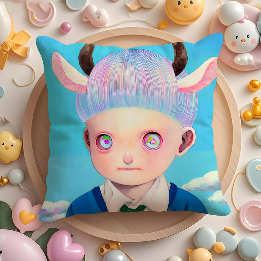 H-Hikari Shimoda Иллюстрации Наволочка для Подушки Дома и в Машине Многоцелевая Наволочка - Двусторонняя, Мягкая и Прочная для Повседневного Использования