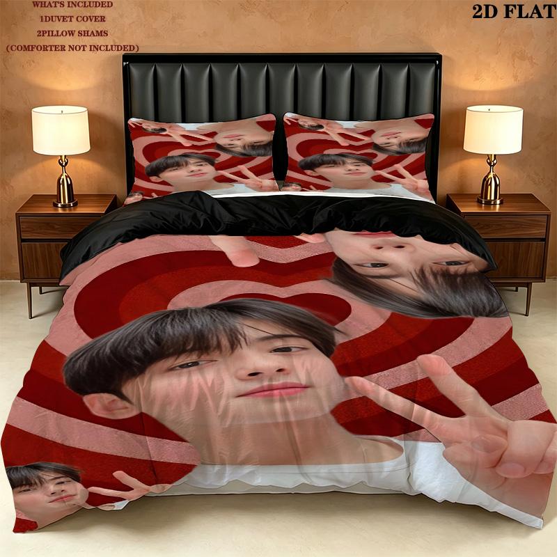 Cha Eunwoo Pattern Bedding Quilt Set Quilt Cover Pillowcase Home Birthday Gift(1 * duvet cover + 2 * pillowcase, without core)