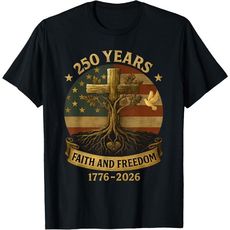 Flag Cross Tree 250 Years Faith Freedom 1776-2026 Unisex T-Shirt