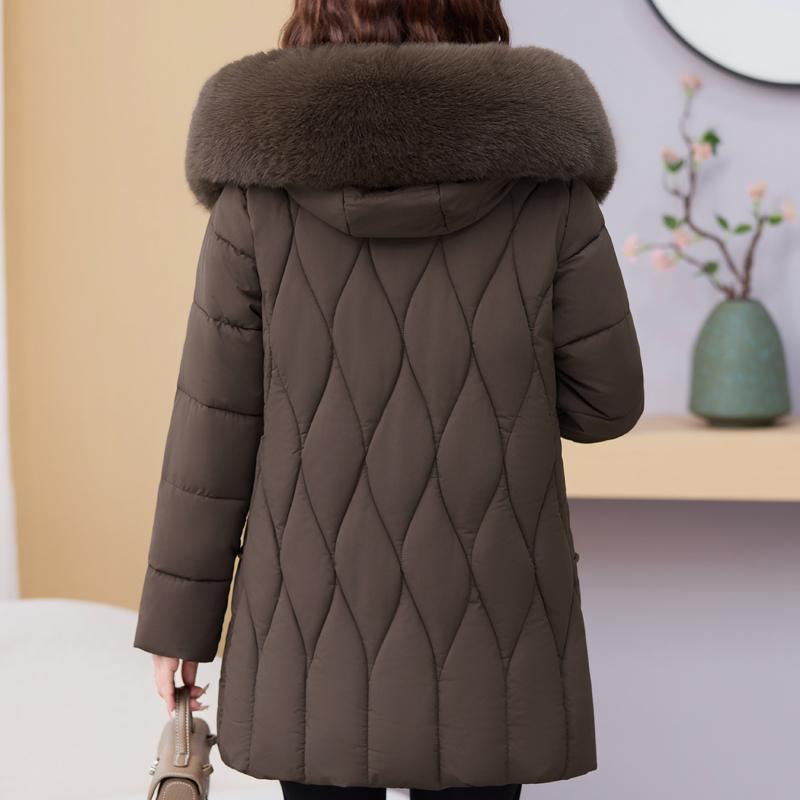 Winter Jackets Middle Age Woman Plus Size Outerwears Hooded Faux Fur Collar Thick Warm Casual Winter Coat Female Parkas