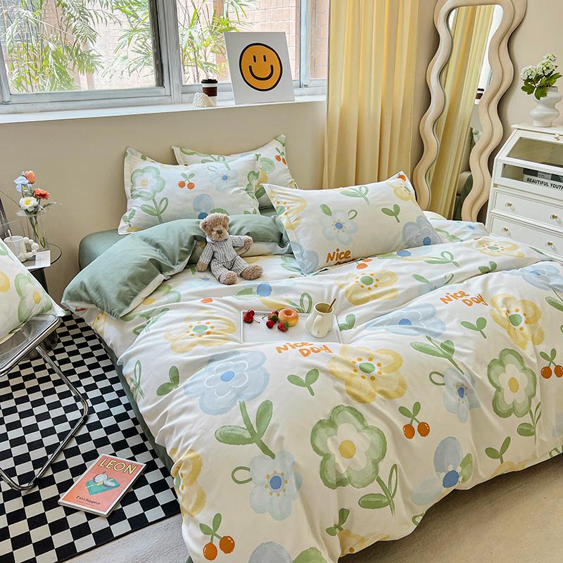 White Flower Stripes Duvet Cover Set with Bed Sheet Pillowcases Popular Reactive Print Bedding Sets Twin Full Queen King Size