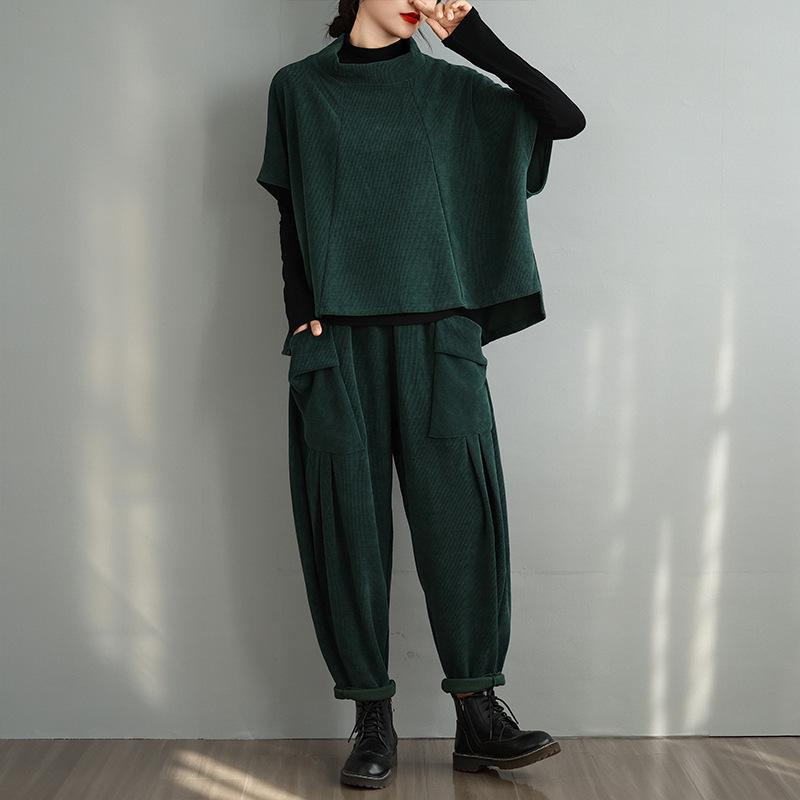 2024 Autumn Women's Two-Piece Set: Stand-Up Collar Pullover with Harem Pants In Large Size