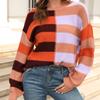 Autumn and Winter Women's Plus Size Pullover Splicing Stripes and Colour Collision Round Neck Knit Sweater