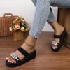 Fashion Summer Women Wedge Slide Beach Slipper Thick Heel Ladies Sandals Crystal Decorate No Slip Platform Slippers Plus Size 36-42