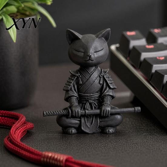 Современное произведение искусства с кошкой, 3D-печатная фигурка рыцаря, Медитирующий декор для стола в позе Дзен-воина, Устойчивая скульптура, Минималистичное матовое животное для