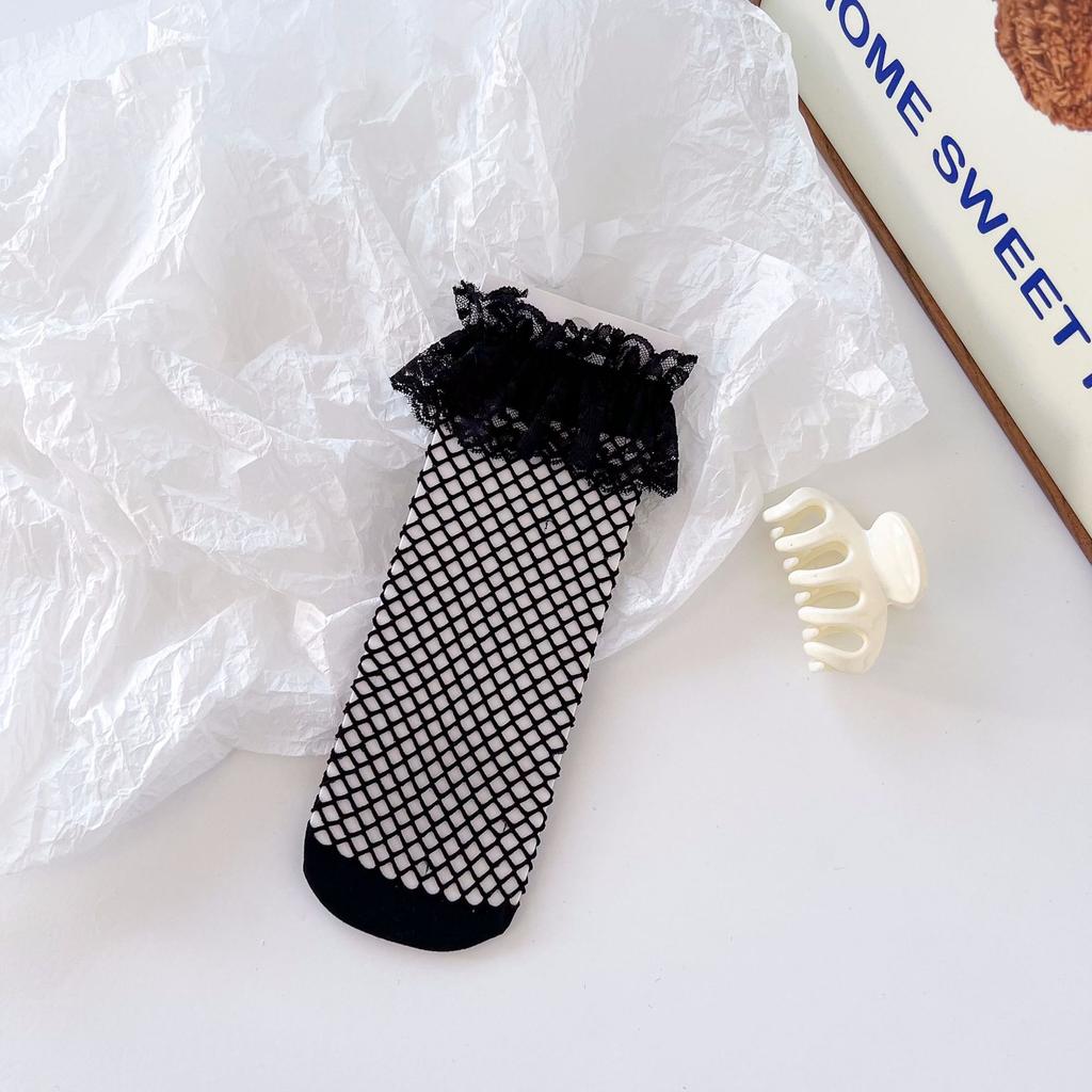 Chic Streetwear Women's Harajuku Black Breathable Knot Lace Fishnet Socks.Sexy Hollow Out Mesh Nets Socks Ladies Girl's Bow Sox