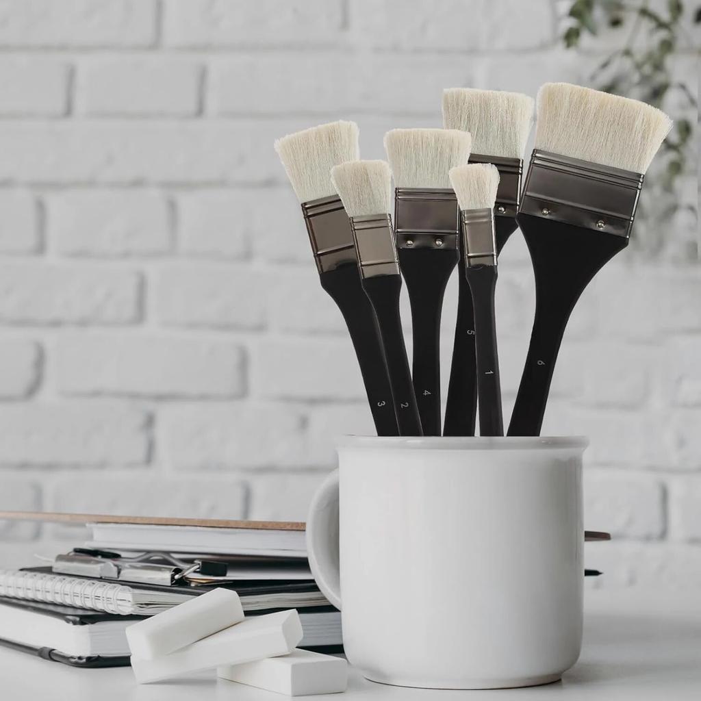 6 шт. шерстяные волосы с плоской головкой, кисть для масляной живописи, кисть, длинная березовая ручка, водный акриловый фон, кисть, принадлежности для художников