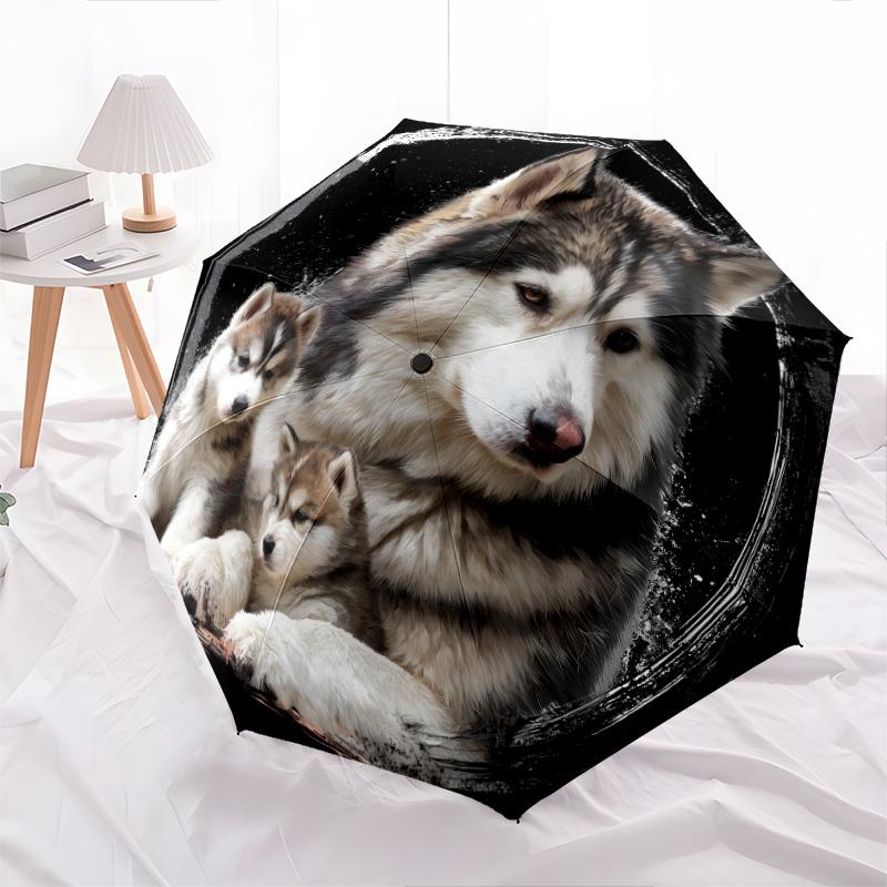 Узор "Три Волка", автоматический складной зонт, портативная и складная конструкция, 8 спиц, рождественский или день рождения подарок.