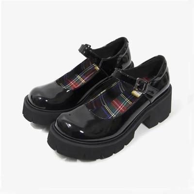 Новые лаковые туфли Мэри Джейн на платформе, женские туфли с клетчатой подкладкой, туфли-лодочки на высоком каблуке, с круглым носком, панк-готические туфли, роскошные женские туфли
