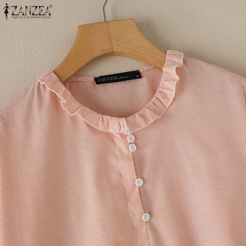 ZANZEA Женская повседневная летняя блузка в полоску с круглым вырезом и рукавом 3/4