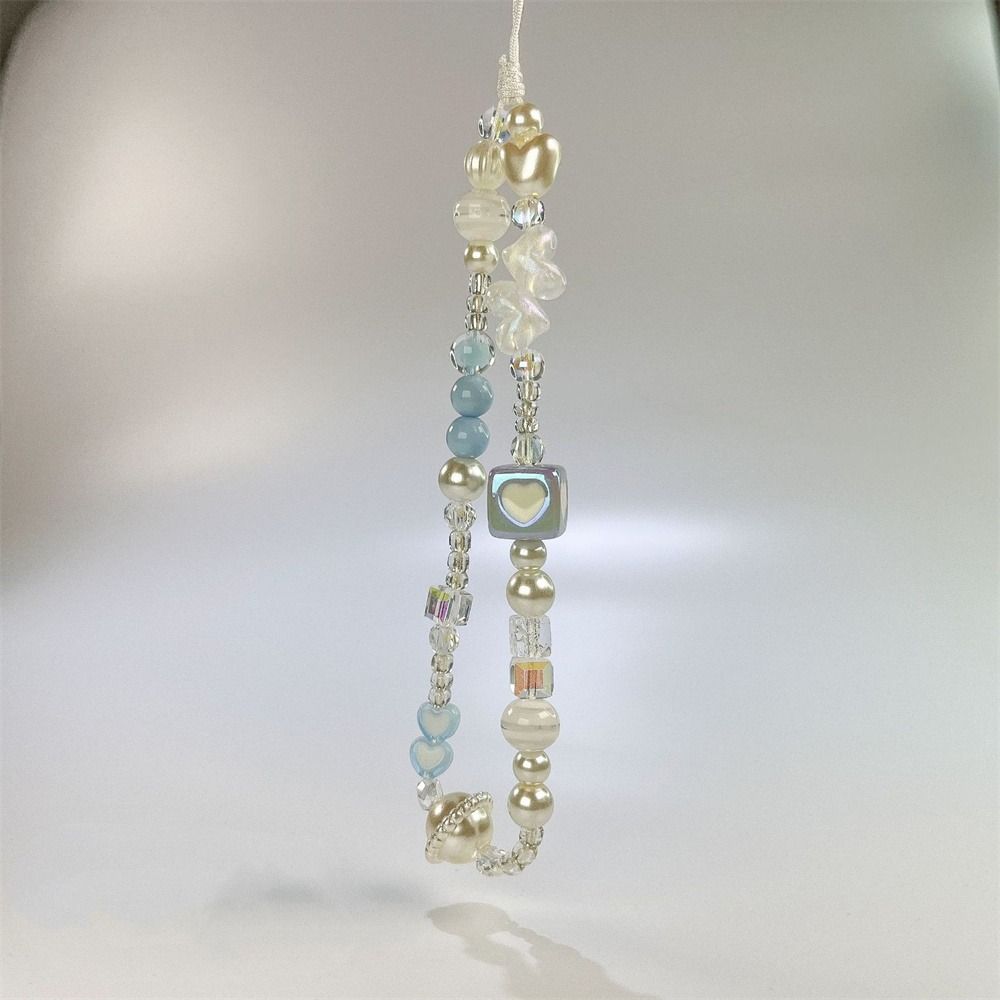 Y2K Silver Phone Lanyard Clear Star Beads Phone Chain Cell Phone Strap Bracelet Keychain