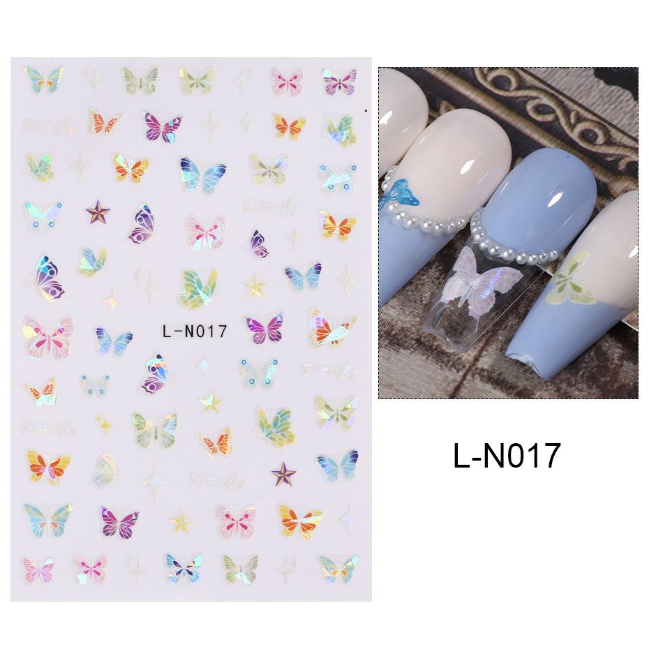 Наклейки для ногтей, красочные наклейки с бабочками Aurora, перекрестные лазерные наклейки с бабочками