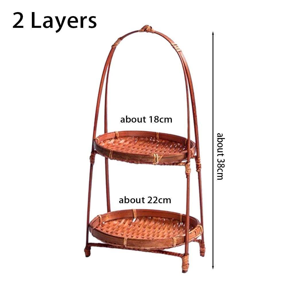 1Pcs 1/2/3 Layers Storage Basket Multi-function Standing Tray Bamboo Woven Basket For Kitchen