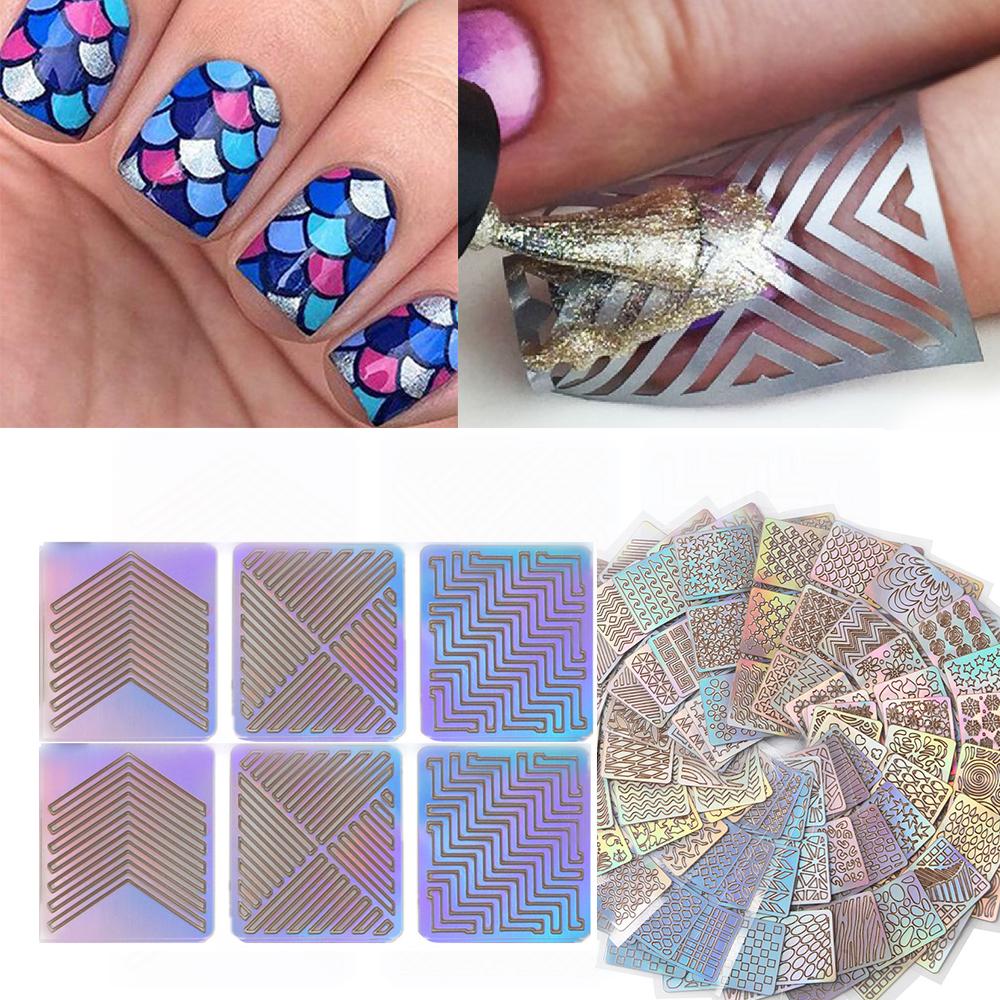 24 шт. полая лазерная наклейка для ногтей, гель-лак для ногтей, трансферная фольга, сердце, звезда, 3D шаблон для ногтей, штамп