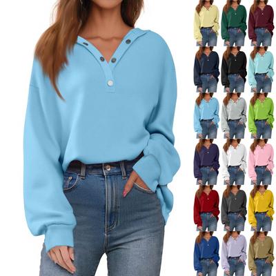Женские однотонные пуловеры на пуговицах, повседневные толстовки с длинным рукавом