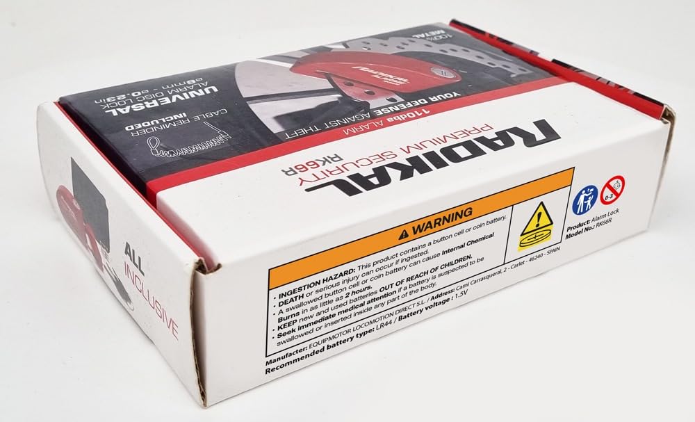 RADIKAL RK66R 110 дБ сигнализация мотоцикл замок, дисковый тормоз замок для мотоцикла скутера электрический велосипед, безопасность 6 мм стопорный штифт, напоминающий кабель, рюкзак