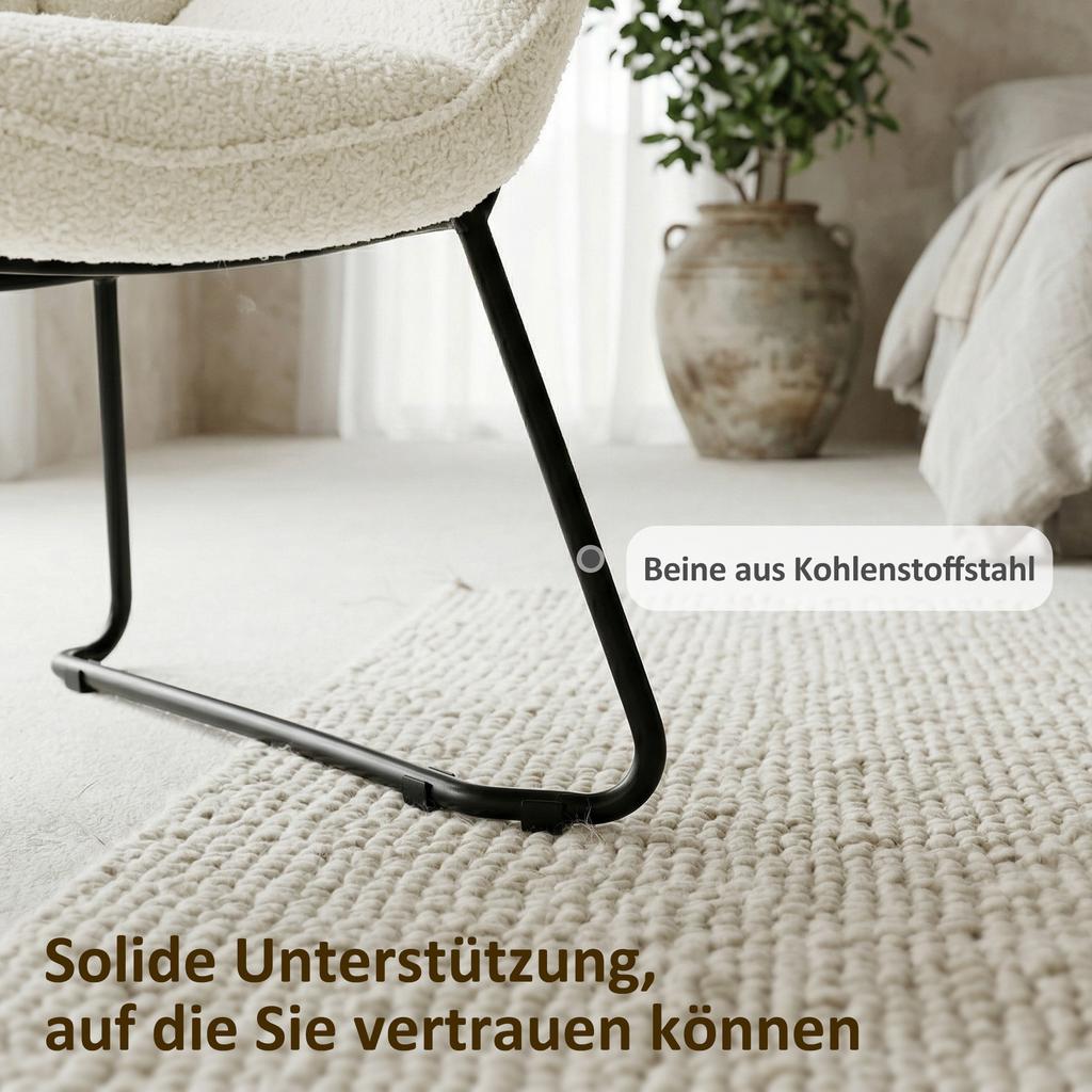 Modern Accent Chair, Sherpa Fleece Upholstered Chair with Wide Backrest and Steel Legs, Easy Assembly, White