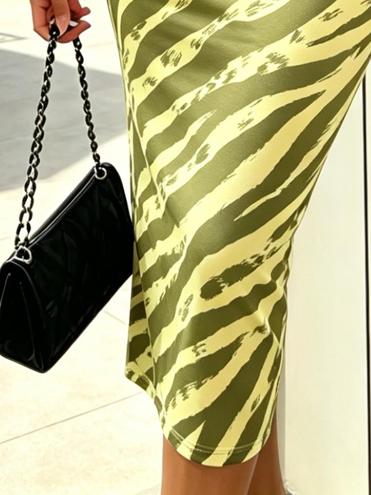 Women Summer Green Base Pink Floral Print Bodycon Midi Dress Short Sleeve Cold Shoulder Slim Fit Sexy Cutout Dress