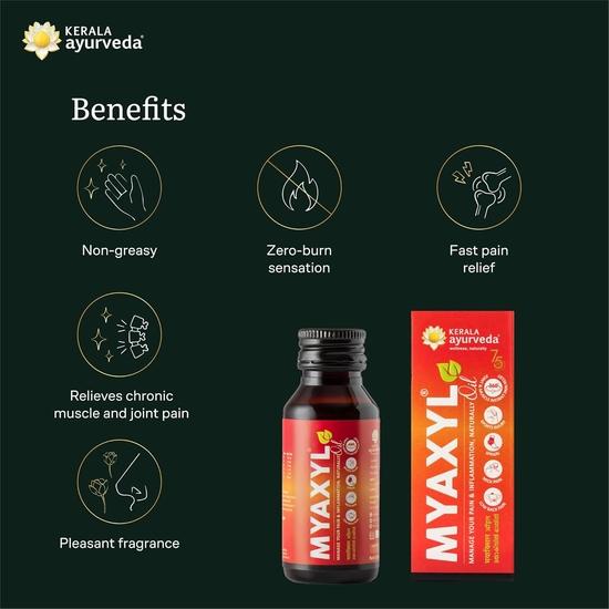 Масло Kerala Ayurveda Myaxyl Ayurvedic Pain Relief Oil - 60 мл | Мгновенное и долгосрочное облегчение боли в суставах, мышцах и спине, растяжениях
