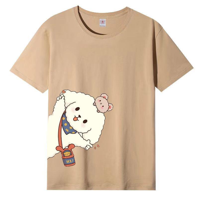 Летняя женская хлопковая футболка с короткими рукавами, свободная футболка с круглым вырезом и принтом