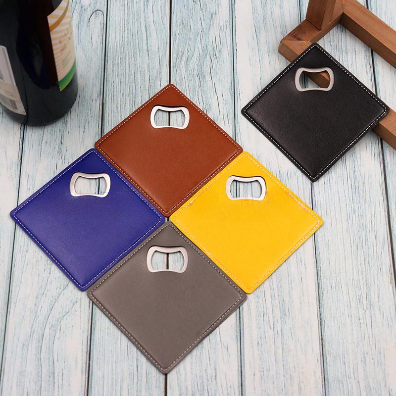 Personalized bottle opener coaster, engravable stainless steel beer screwdriver, square wine leather bottle opener