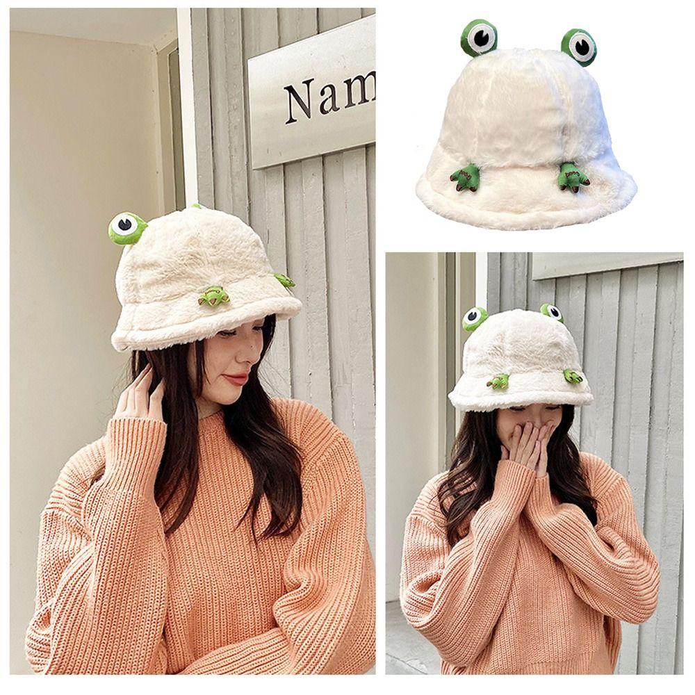 Милая теплая шапка Сохраняющая тепло Шапка лягушки Новая шляпа рыбака Женская
