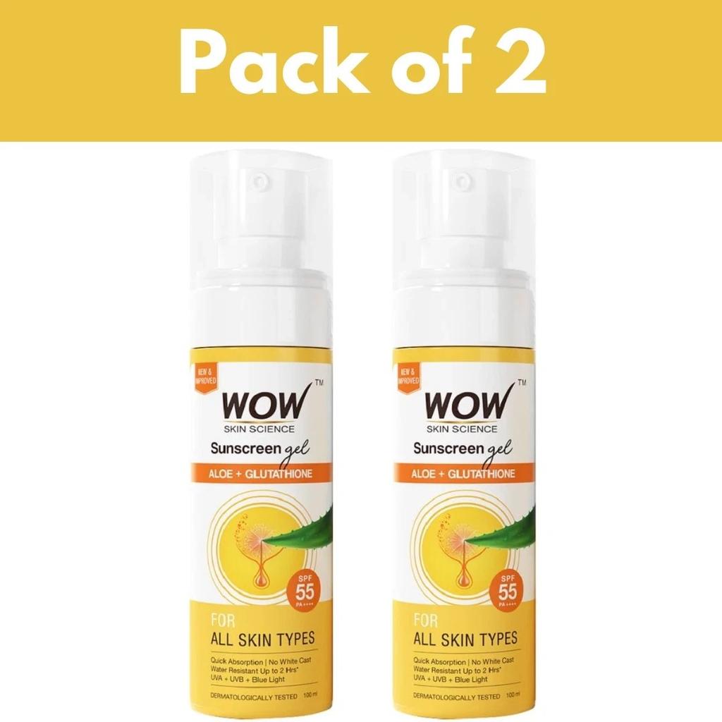 WOW Skin Science Sunscreen Gel, SPF 55 PA++++, UVA & UVB Protection 100ml