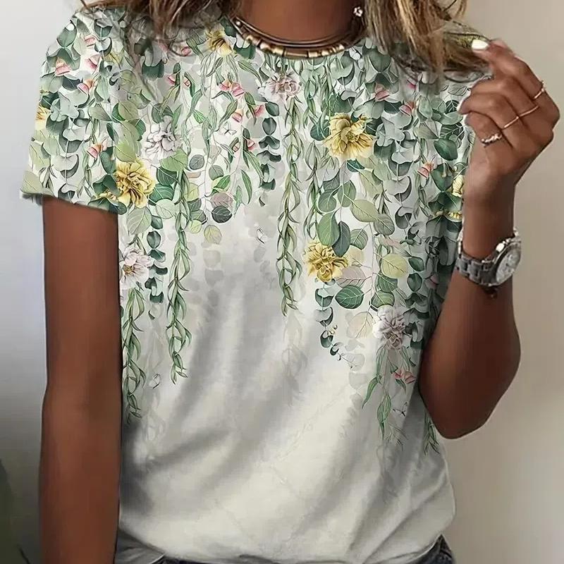 Neck Womens Retro Tshirt Round 3d Printed Short Sleeved Loose Casual Womens Top Springsummer Harajuku Womens Clothing