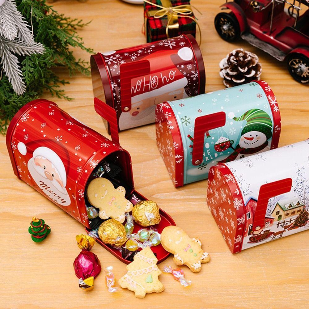 Large Capacity Mailbox Cookie Box Mailbox Shaped Xmas Tin Box Cute Christmas Candy Box Christmas