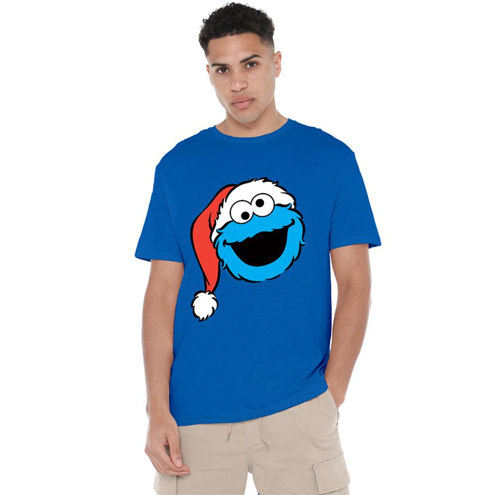 Sesame Street Unisex Adult Cookie Monster Santa Hat Christmas T-Shirt