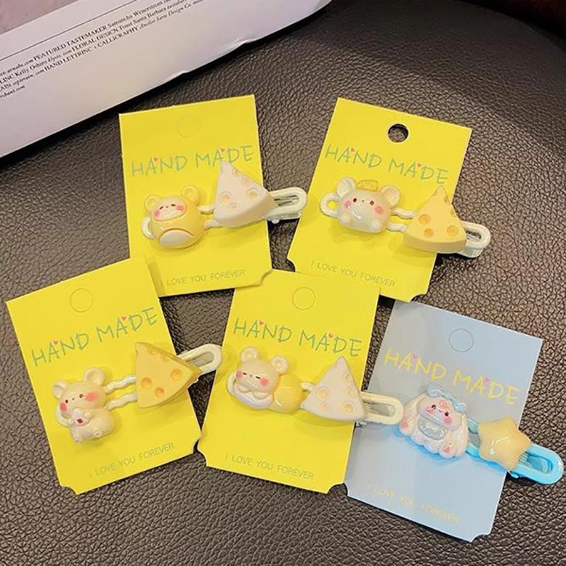 Мультяшная молочно-желтая заколка для волос с сыром и мышкой, женская милая и свежая универсальная челка на лбу для девочек, сломанная заколка для волос, головной убор