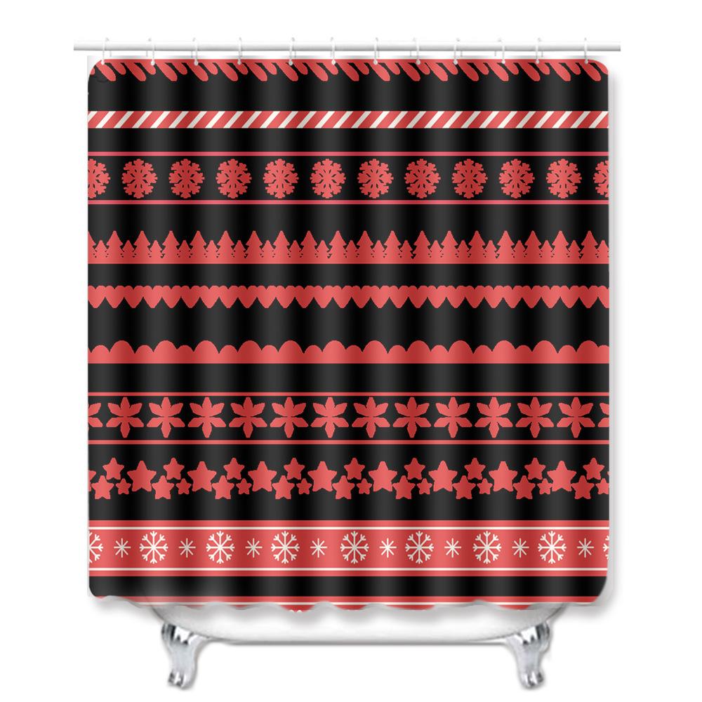 Christmas Home Shower Curtain Waterproof Polyester Cloth Toilet Floor Mat Four-Piece Set Entrance Door Mat Bedroom Living Room Carpet