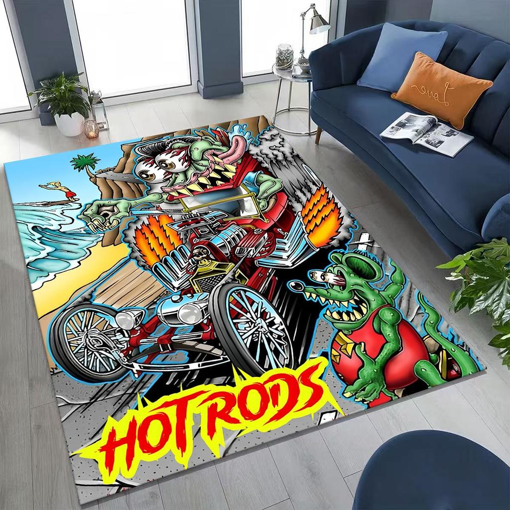 3D Бунтарский RAT FINK Автомобили Знак Мультяшный Ковер для Спальни Гостиной Дивана Дома Декор Приветственный Коврик, Большой Детский Игровой Нескользящий Напольный Коврик