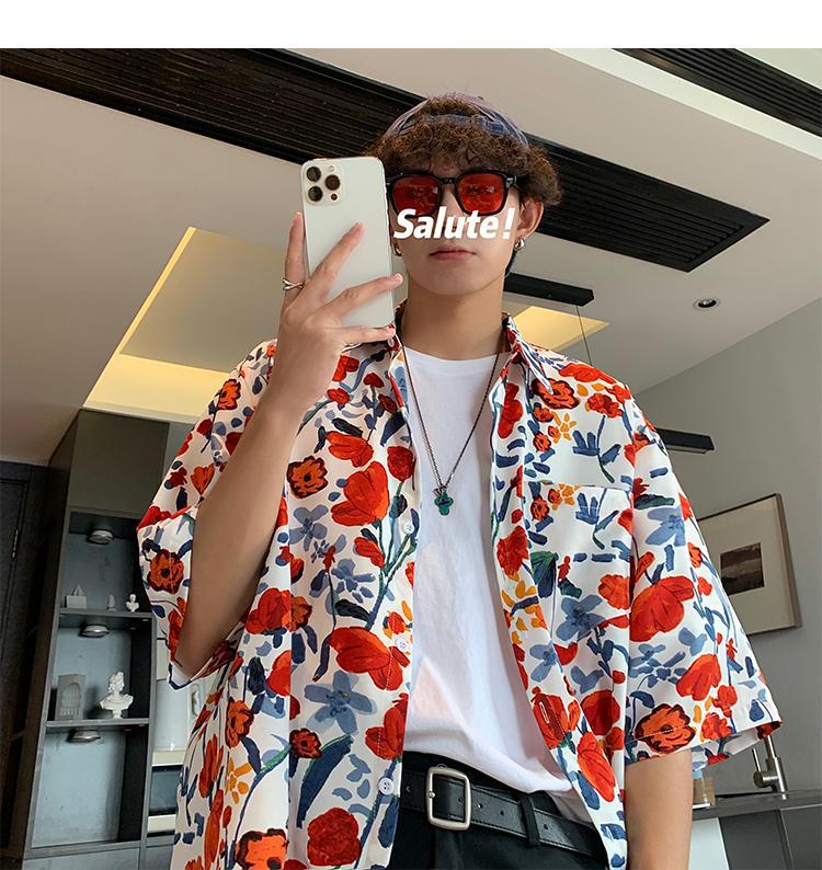 Мужская рубашка с коротким рукавом в гавайском цветочном стиле — модная, легкая, высококачественный дизайн в гонконгском стиле