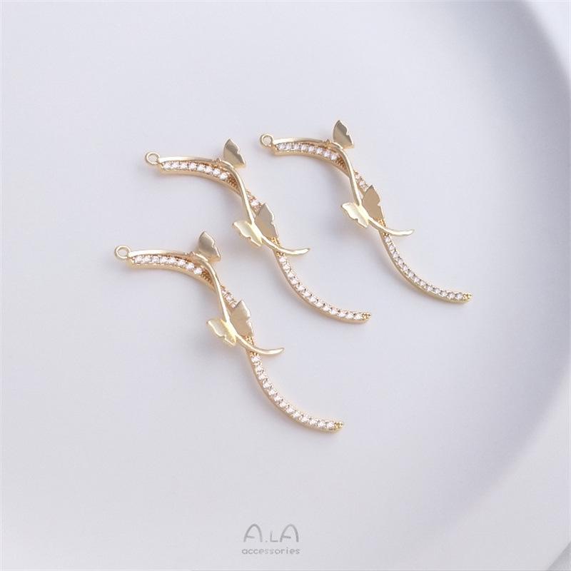 Серьги-подвески с кисточками-бабочками из 14-каратного золота с цирконом и сохранением цвета для DIY-украшений