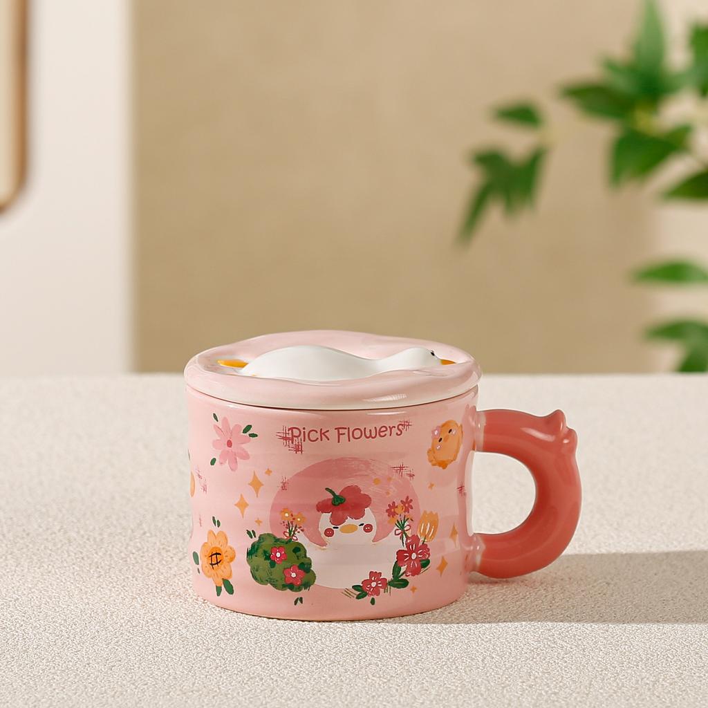 Кружка Папа Утка с крышкой Милая керамическая чашка Пара Девушка с высоким взглядом Сердце Подарок Девушка Чашка для воды