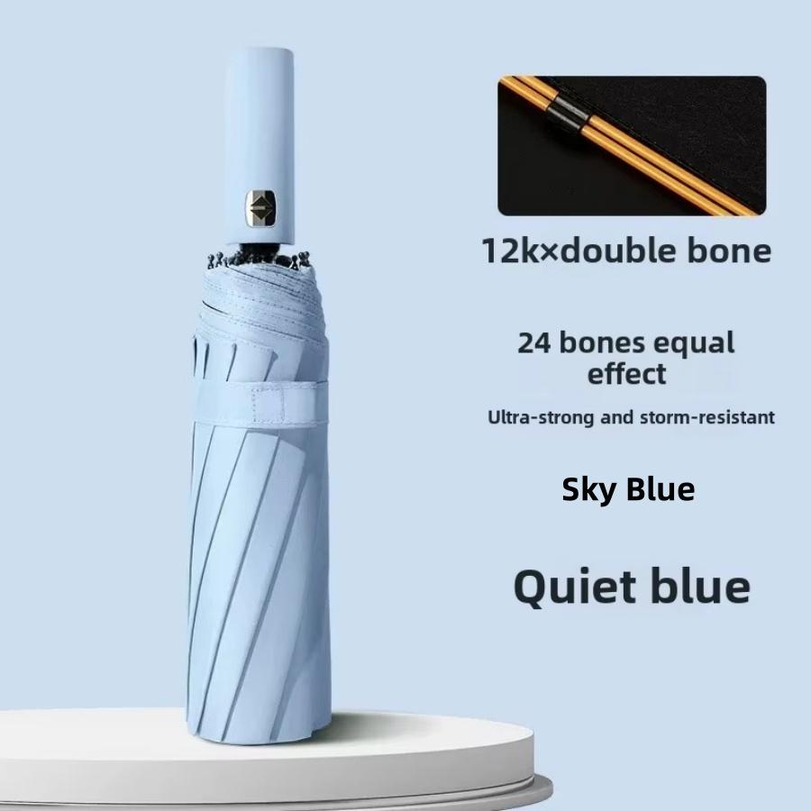 Ветрозащитный Большой Зонт Мужской, 106см Большой Однотонный Автоматический Зонт Прочный, 24 Спицы, Солнце-Дождь Складной Зонт Простой Стиль