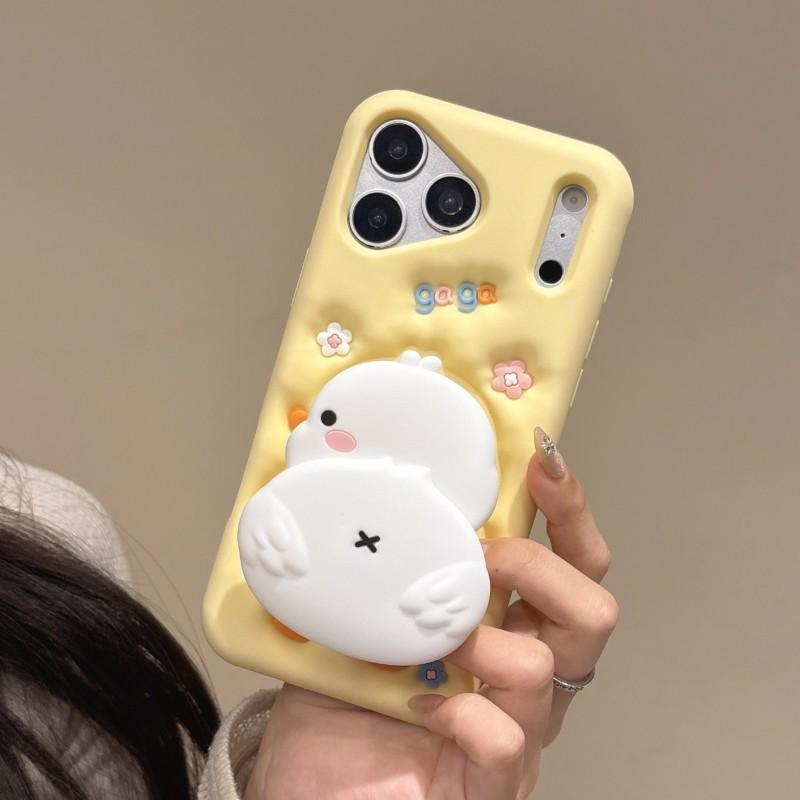 Kawaii 3D Cartoon Duck Soft Silicone Phone Case for iPhone 17 Pro Max 12 13 14 15 16 Pro Max Kids' Shockproof Protective Cover .